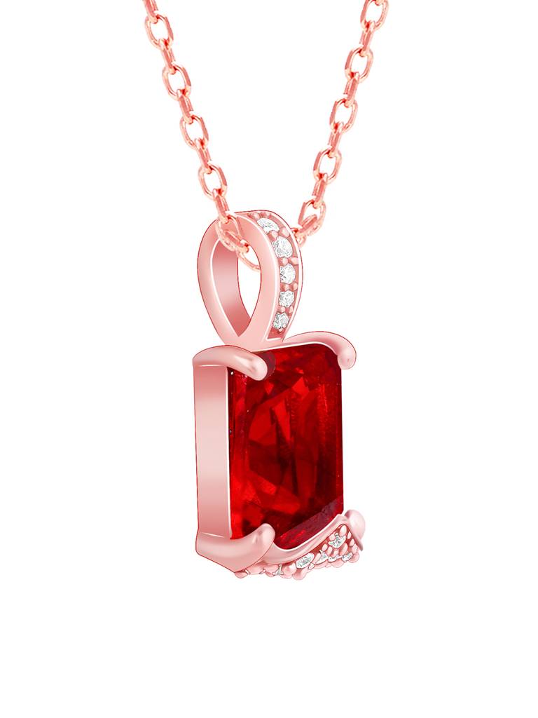 Giva 925 Silver Rose Gold Red Baguette Pendant With Link Chain : PD02352