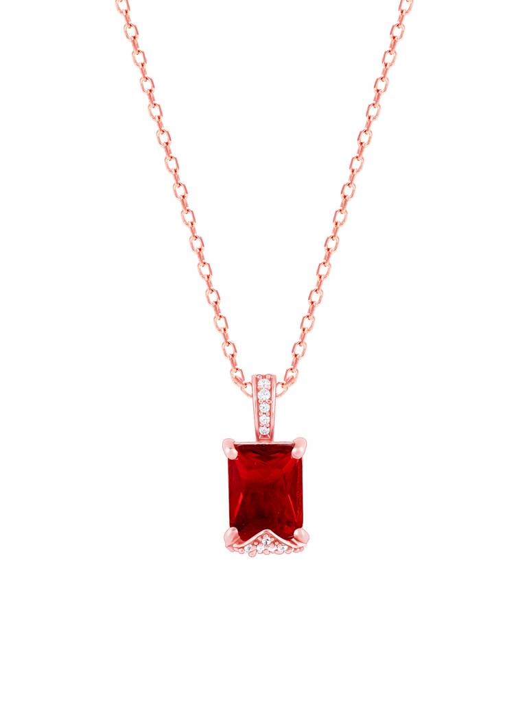 Giva 925 Silver Rose Gold Red Baguette Pendant With Link Chain : PD02352