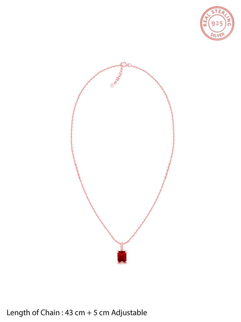 Giva 925 Silver Rose Gold Red Baguette Pendant With Link Chain : PD02352