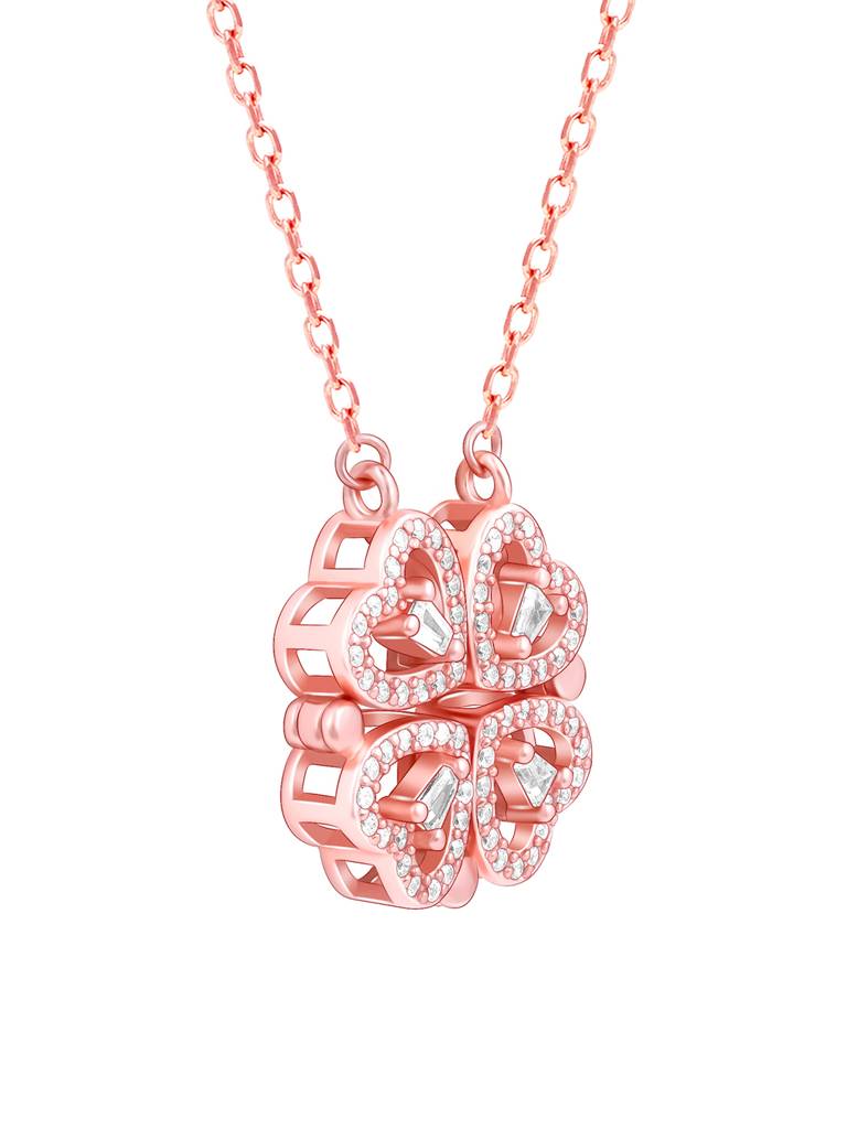 Giva 925 Silver Rose Gold Clover Heart Magnet Necklace : PD02357