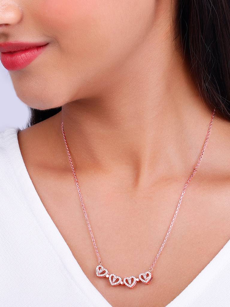 Giva 925 Silver Rose Gold Clover Heart Magnet Necklace : PD02357