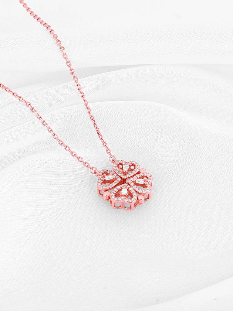 Giva 925 Silver Rose Gold Clover Heart Magnet Necklace : PD02357