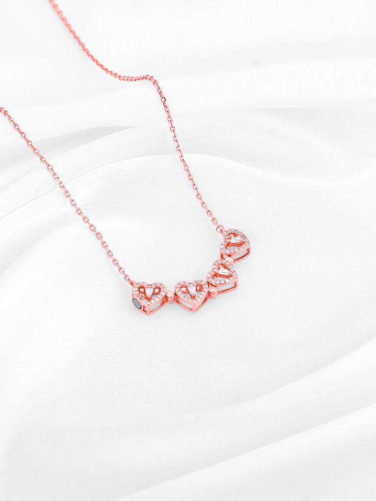 Giva 925 Silver Rose Gold Clover Heart Magnet Necklace : PD02357