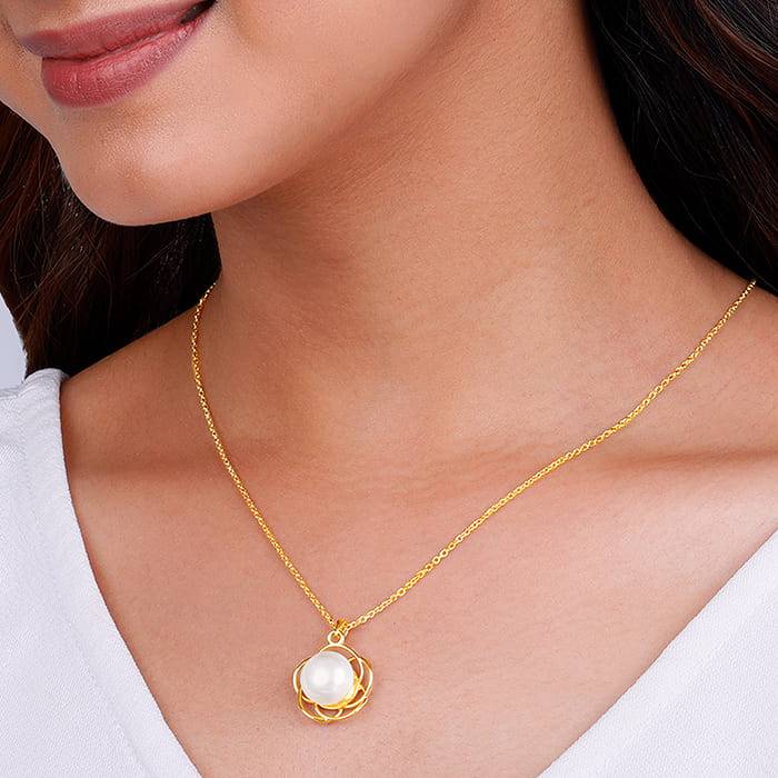 Giva 925 Sterling Silver Golden Nested Pearl Pendant With Link Chain | Necklace To Gift Wo : PD02373