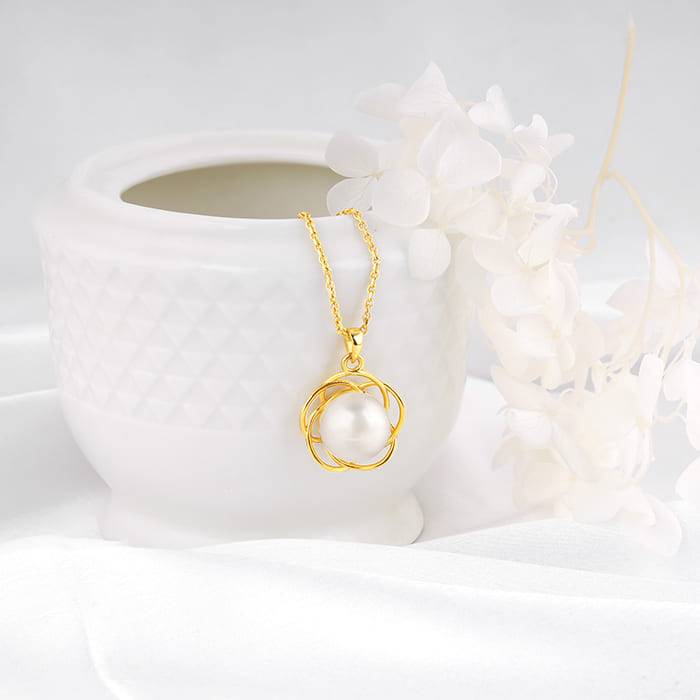 Giva 925 Sterling Silver Golden Nested Pearl Pendant With Link Chain | Necklace To Gift Wo : PD02373