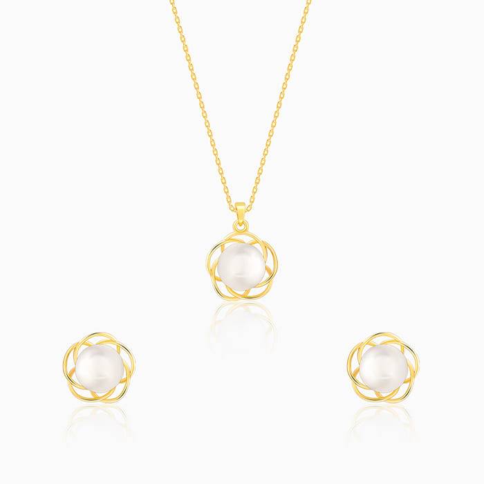 Giva 925 Sterling Silver Golden Nested Pearl Set| Gifts For Women And Girls | With Certifi : PD02373ER02619