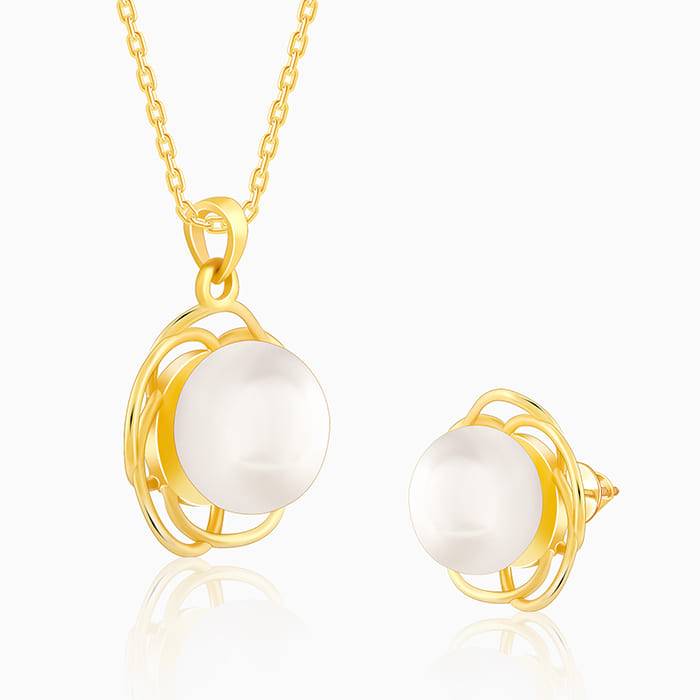 Giva 925 Sterling Silver Golden Nested Pearl Set| Gifts For Women And Girls | With Certifi : PD02373ER02619