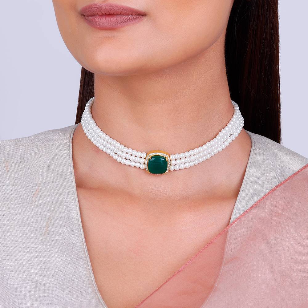 Giva 925 Silver Golden Evergreen Pearl Choker : PD02375