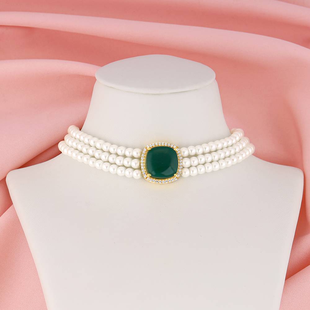 Giva 925 Silver Golden Evergreen Pearl Choker : PD02375