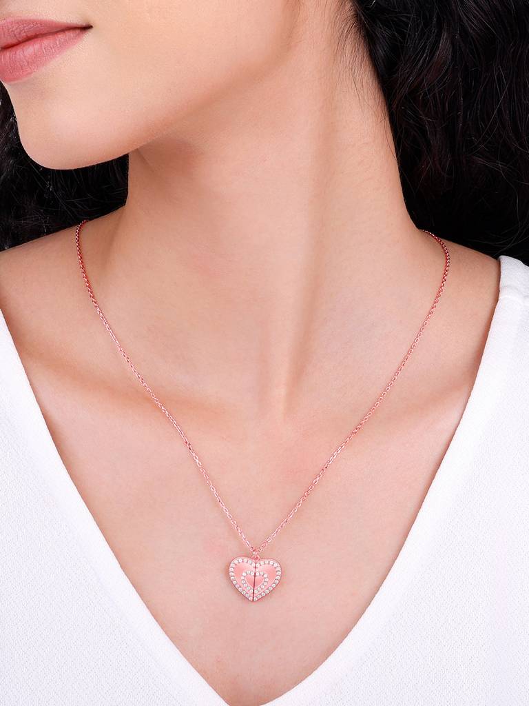 Giva 925 Silver Rose Gold Custom One Heart Pendant With Link Chain : PD02389