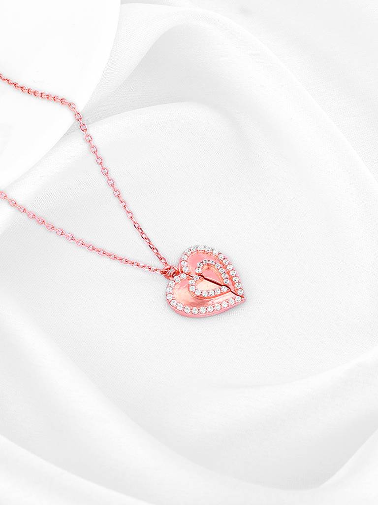 Giva 925 Silver Rose Gold Custom One Heart Pendant With Link Chain : PD02389