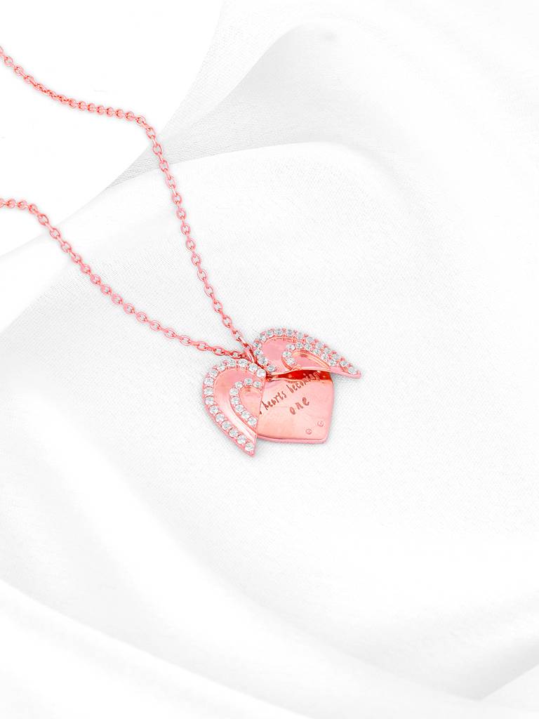 Giva 925 Silver Rose Gold Custom One Heart Pendant With Link Chain : PD02389
