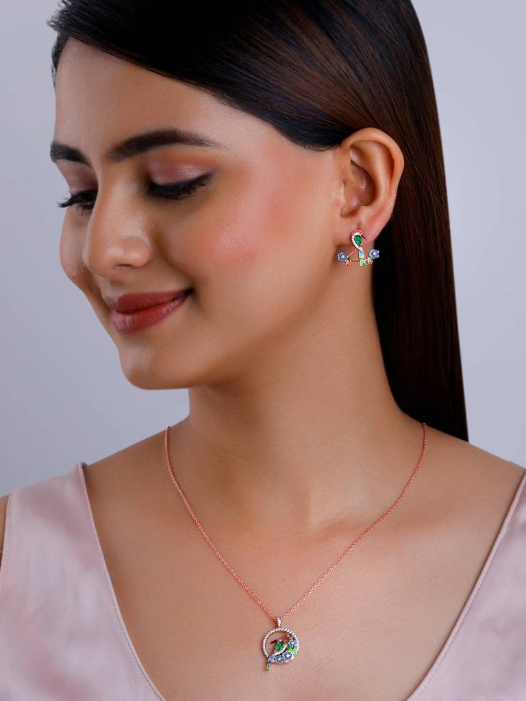 925 Silver Rose Gold Bee Eater Set For Women : PD02400ER02625