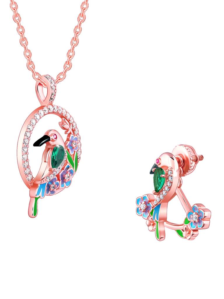 925 Silver Rose Gold Bee Eater Set For Women : PD02400ER02625