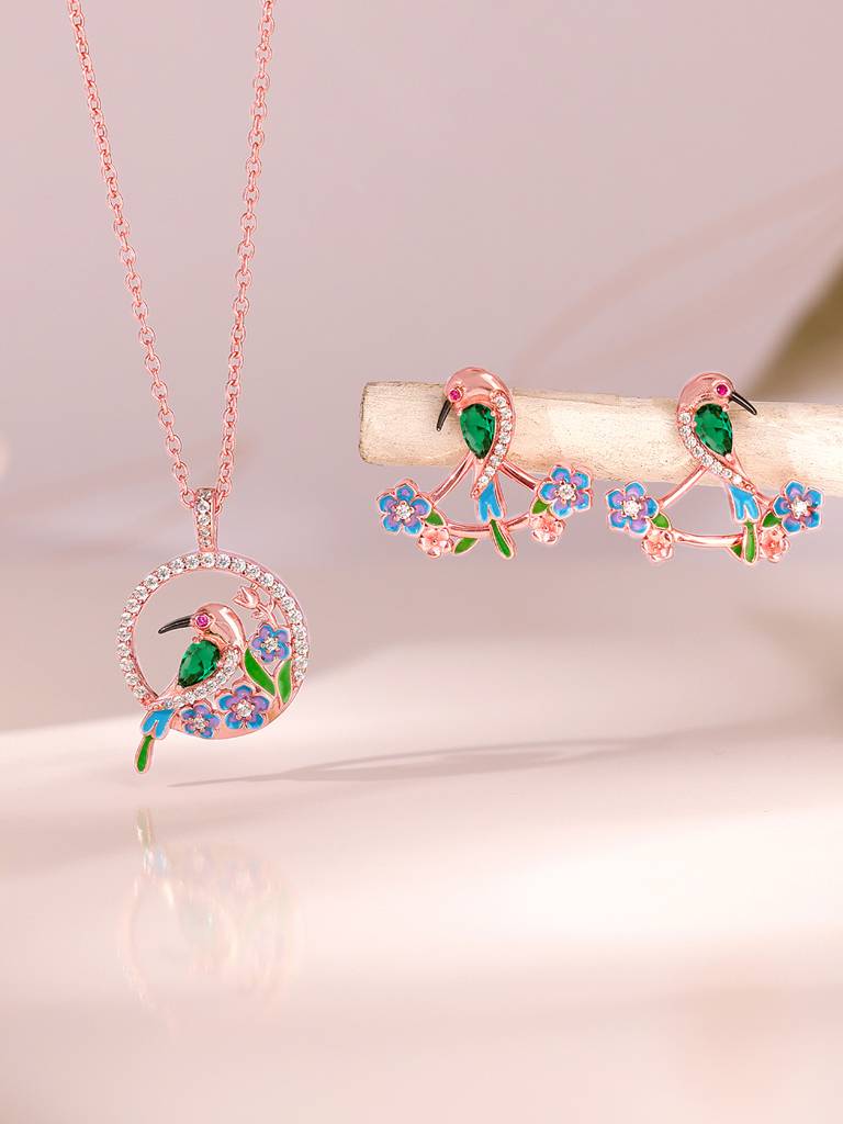 925 Silver Rose Gold Bee Eater Set For Women : PD02400ER02625
