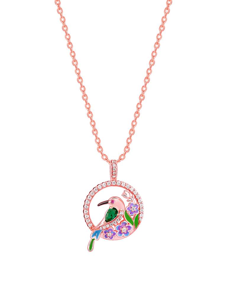 925 Silver Rose Gold Bee Eater Pendant With Link Chain For Women : PD02400