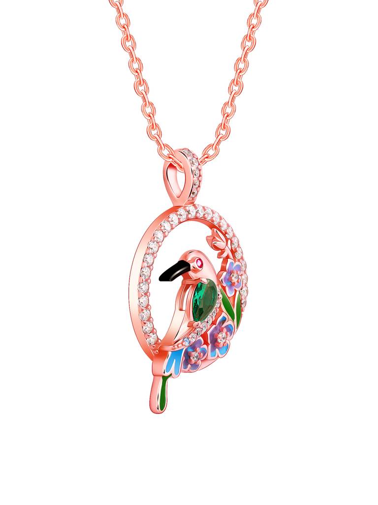 925 Silver Rose Gold Bee Eater Pendant With Link Chain For Women : PD02400