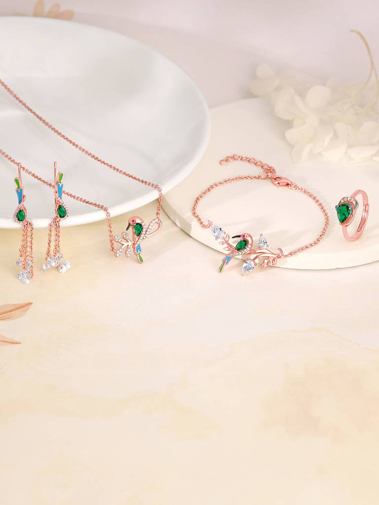 925 Silver Rose Gold Woody Bird Set Of Four For Women : PD02401ER02629BR0990R01692