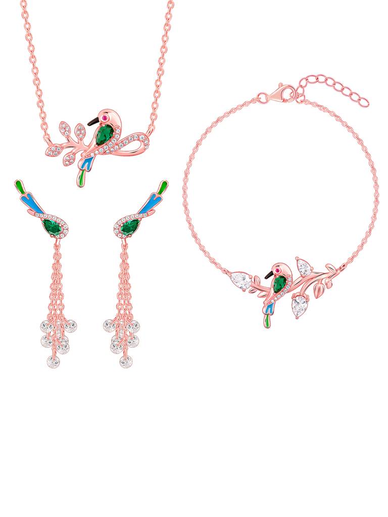 925 Silver Rose Gold Woody Bird Set Of Three For Women : PD02401ER02629BR0990