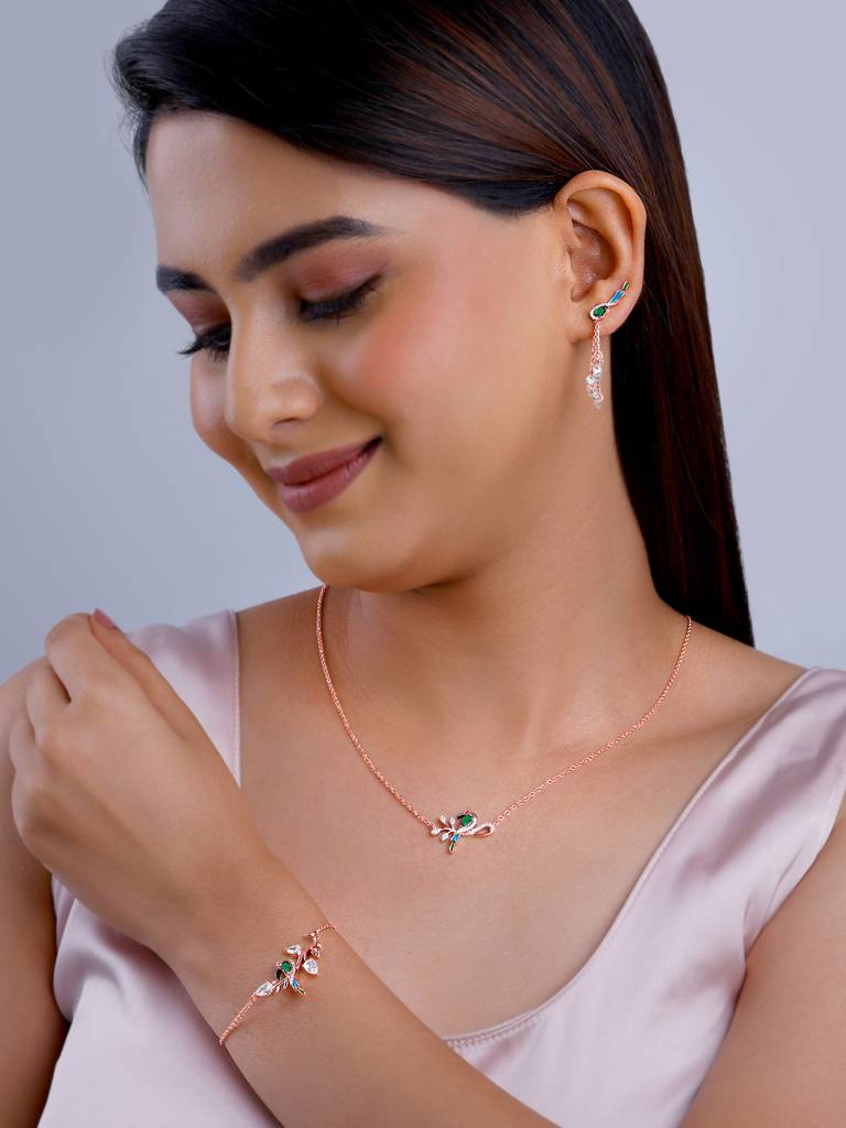 925 Silver Rose Gold Woody Bird Set Of Three For Women : PD02401ER02629BR0990