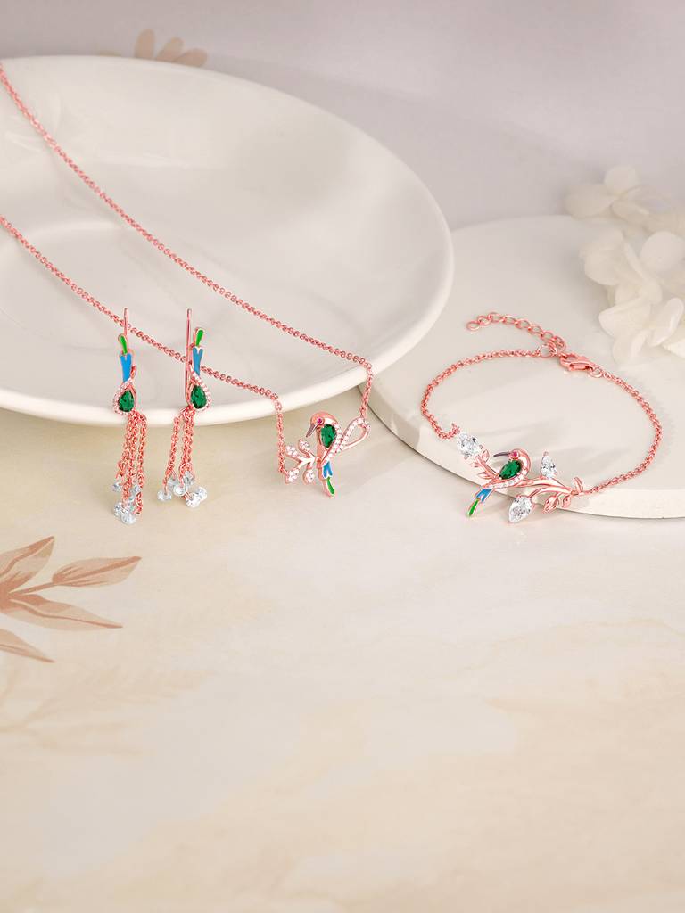 925 Silver Rose Gold Woody Bird Set Of Three For Women : PD02401ER02629BR0990