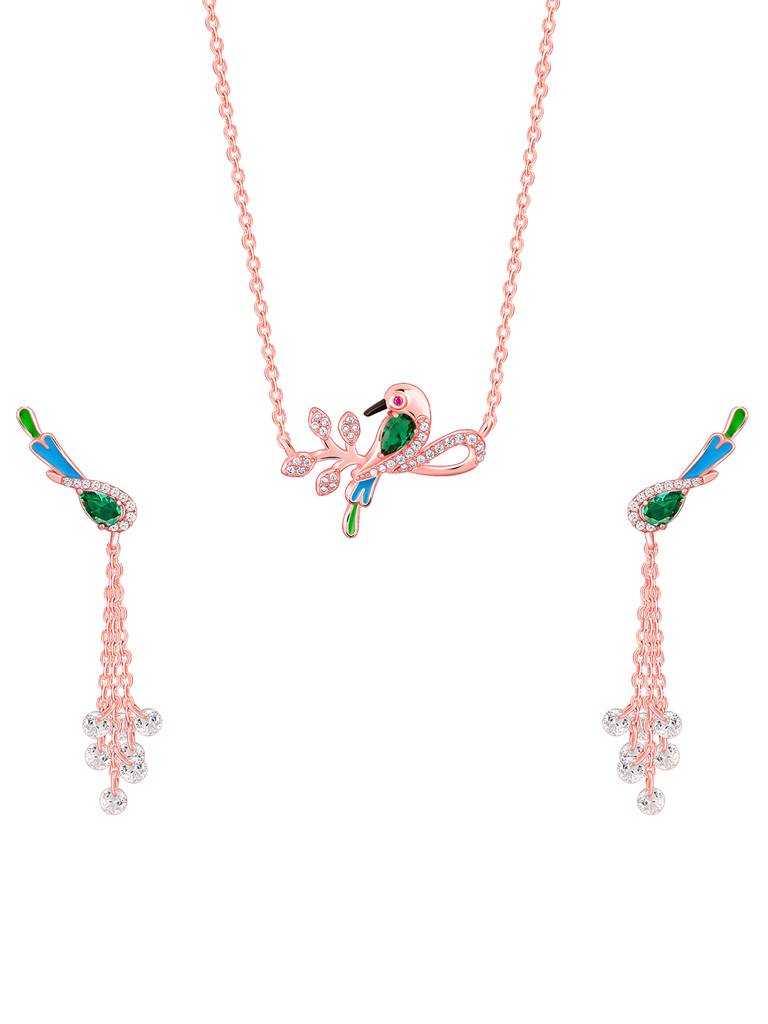 925 Silver Rose Gold Woody Bird Set For Women : PD02401ER02629