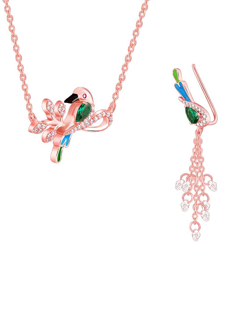 925 Silver Rose Gold Woody Bird Set For Women : PD02401ER02629