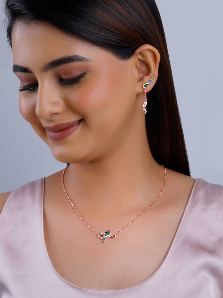 925 Silver Rose Gold Woody Bird Set For Women : PD02401ER02629