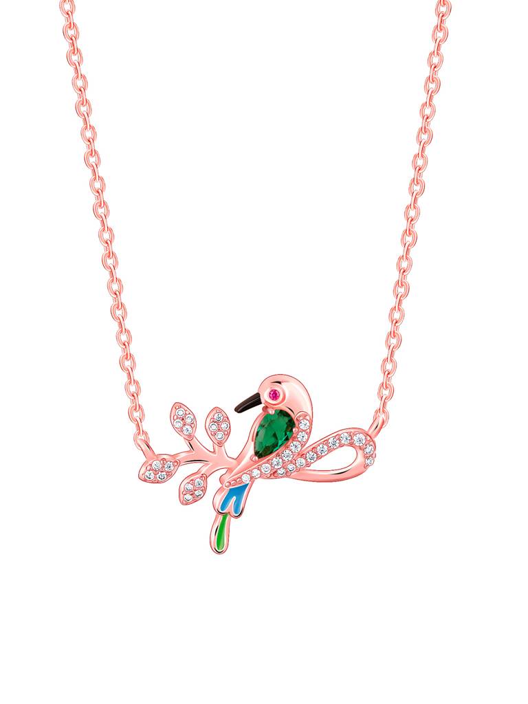 925 Silver Rose Gold Woody Bird Necklace For Women : PD02401