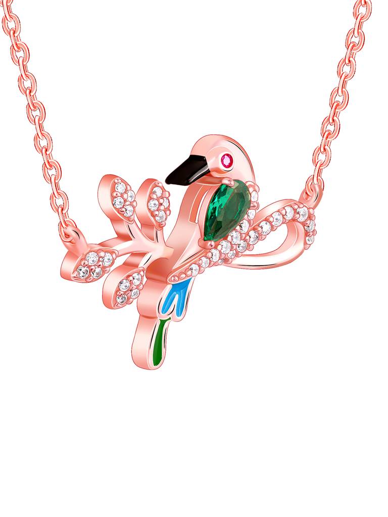 925 Silver Rose Gold Woody Bird Necklace For Women : PD02401