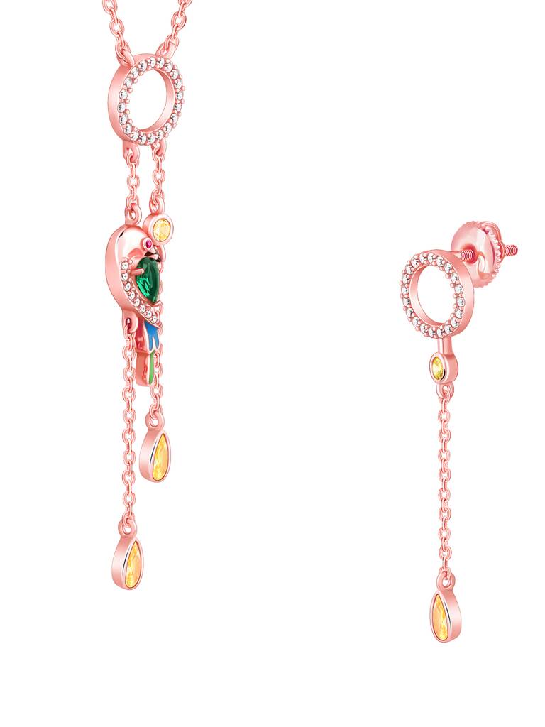 925 Silver Rose Gold Swinging Bird Set For Women : PD02402ER02628