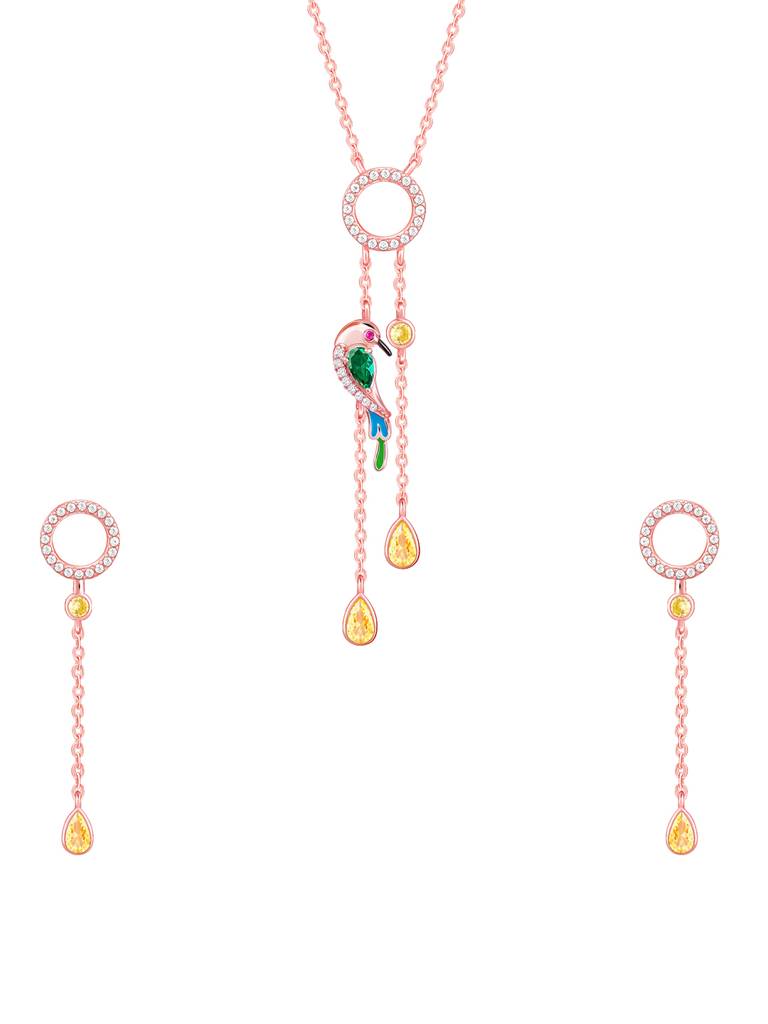925 Silver Rose Gold Swinging Bird Set For Women : PD02402ER02628