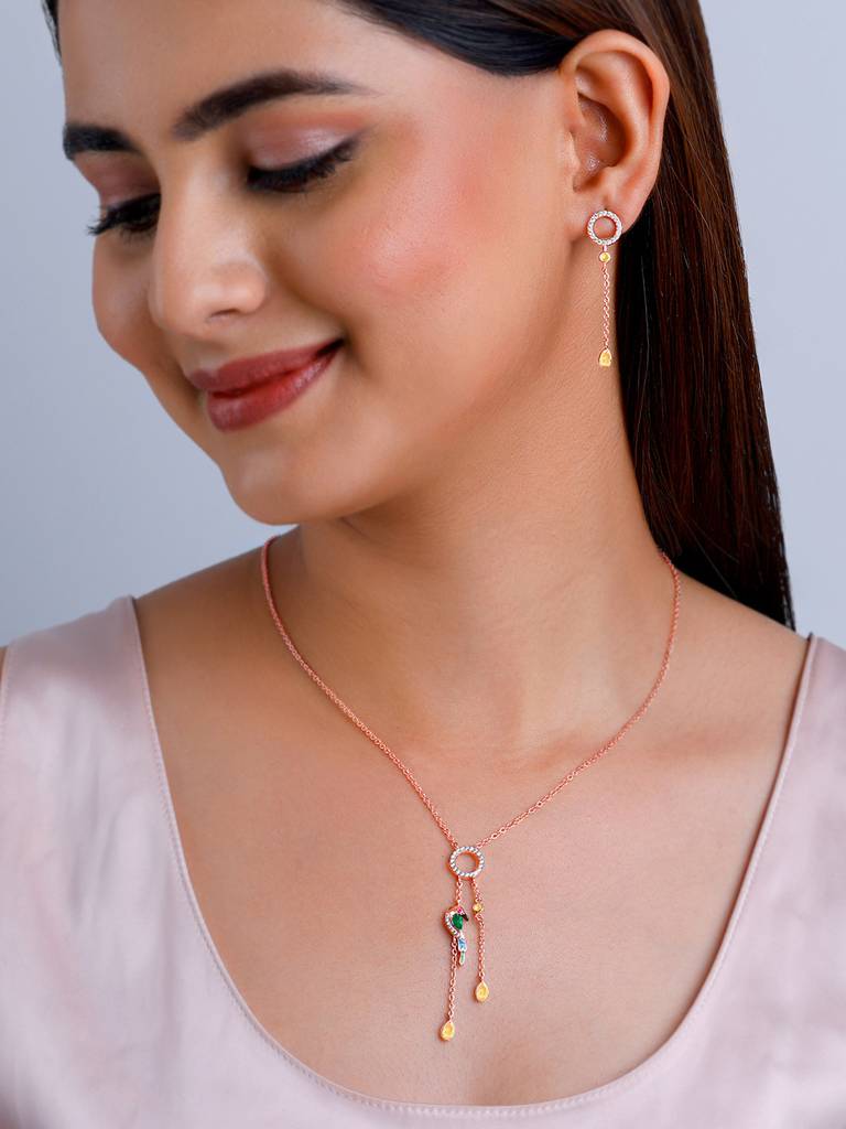 925 Silver Rose Gold Swinging Bird Set For Women : PD02402ER02628