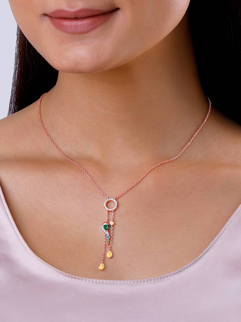 925 Silver Rose Gold Swinging Bird Pendant For Women : PD02402