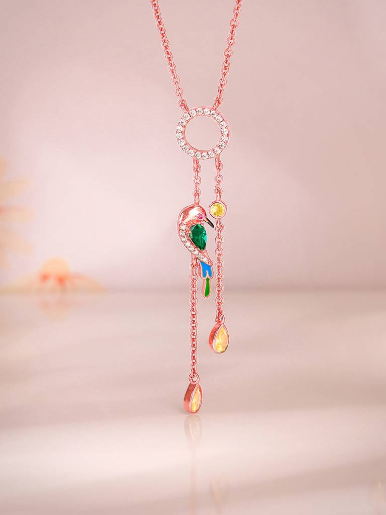 925 Silver Rose Gold Swinging Bird Pendant For Women : PD02402