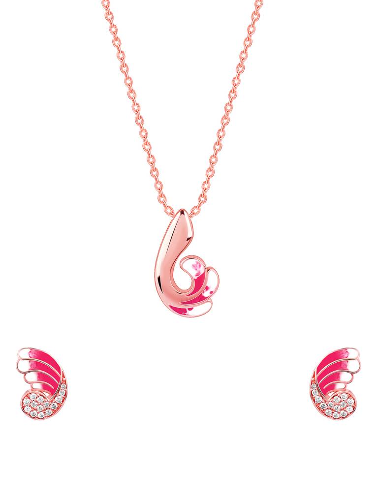 925 Silver Rose Gold Curled Wing Set For Women : PD02404ER02631