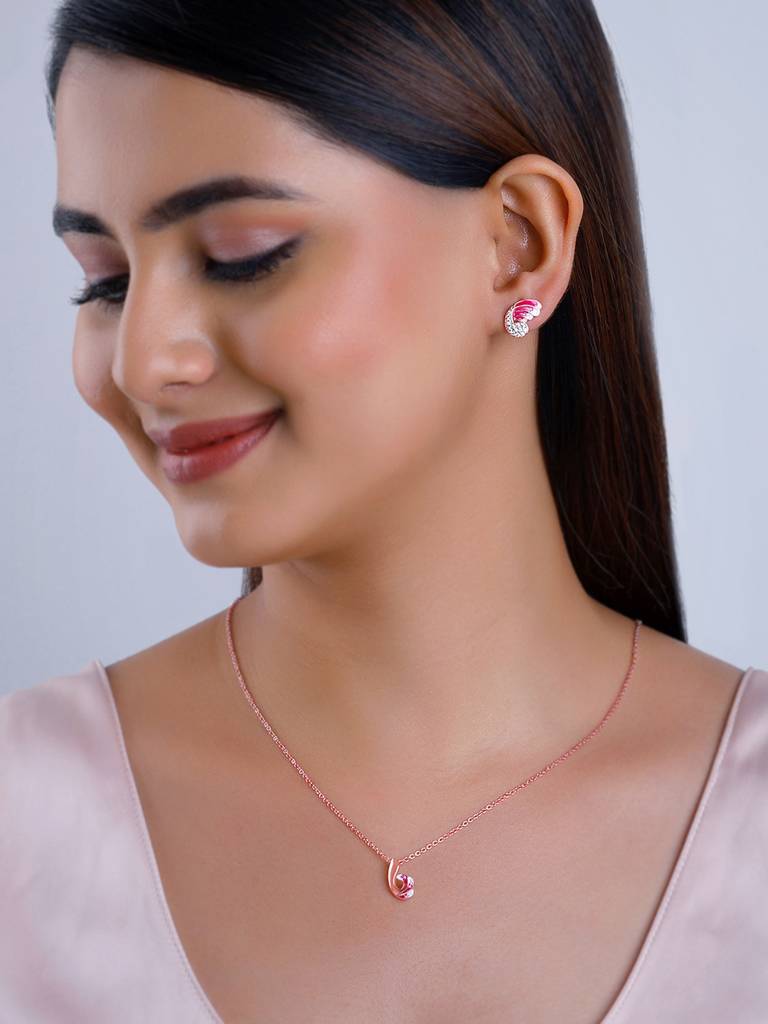 925 Silver Rose Gold Curled Wing Set For Women : PD02404ER02631