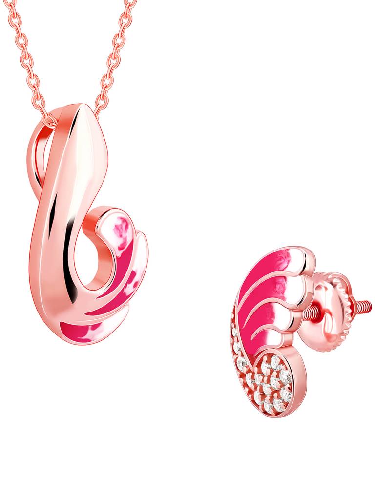 925 Silver Rose Gold Curled Wing Set For Women : PD02404ER02631