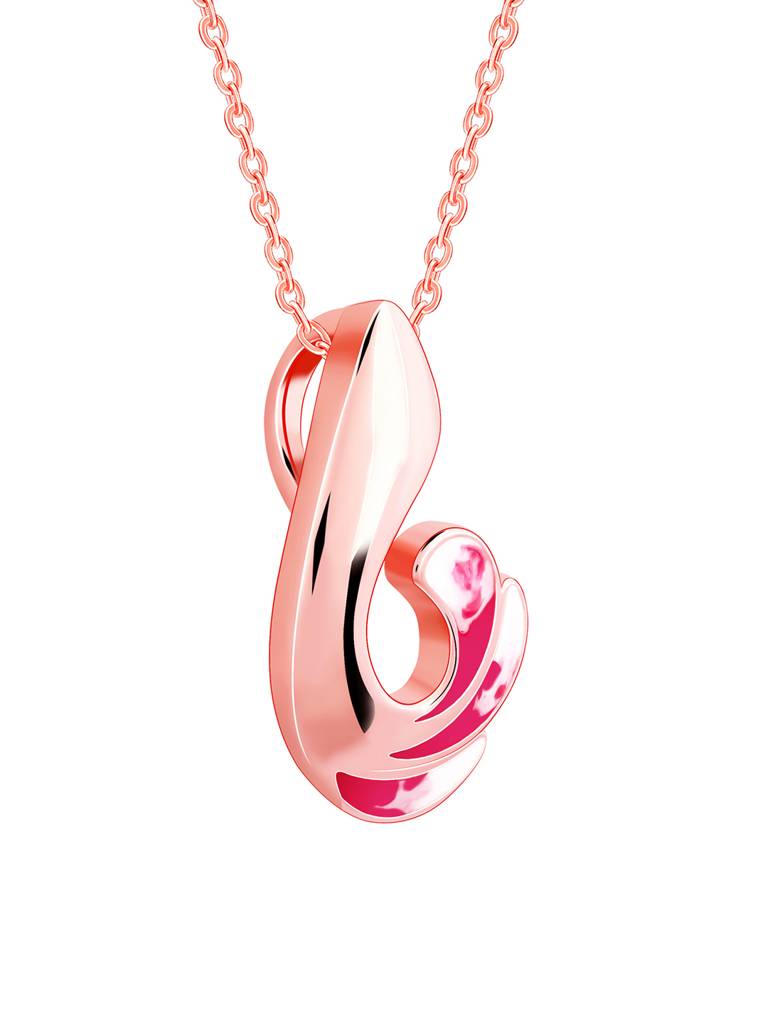 925 Silver Rose Gold Curled Wing Pendant With Link Chain For Women : PD02404