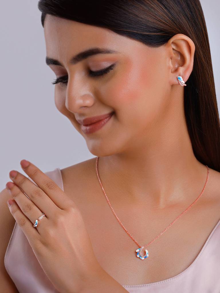 925 Silver Rose Gold Wing Flap Set Of Three For Women : PD02405ER02632R01680
