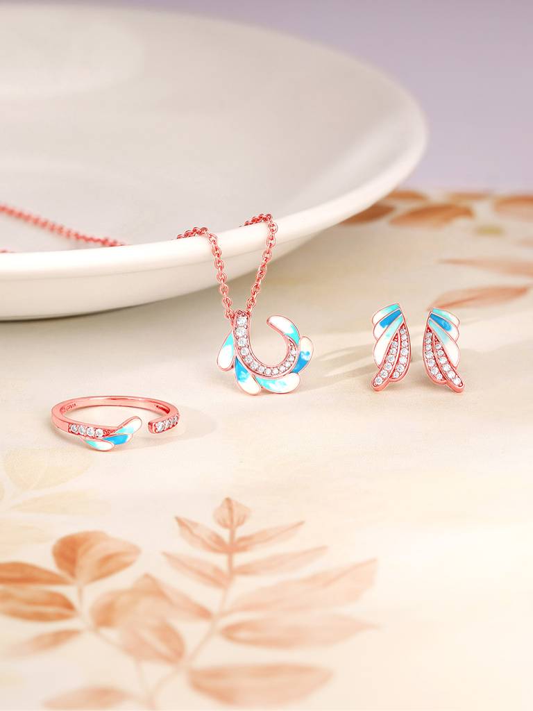 925 Silver Rose Gold Wing Flap Set Of Three For Women : PD02405ER02632R01680