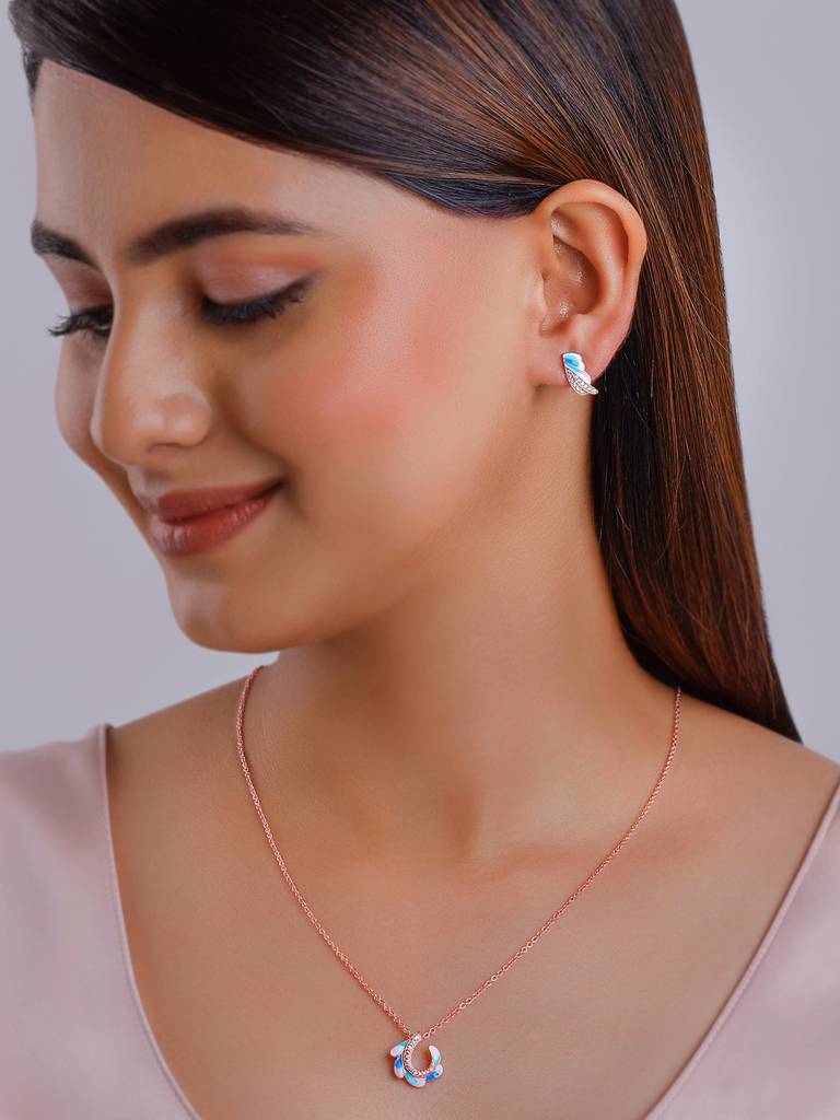 925 Silver Rose Gold Wing Flap Set For Women : PD02405ER02632