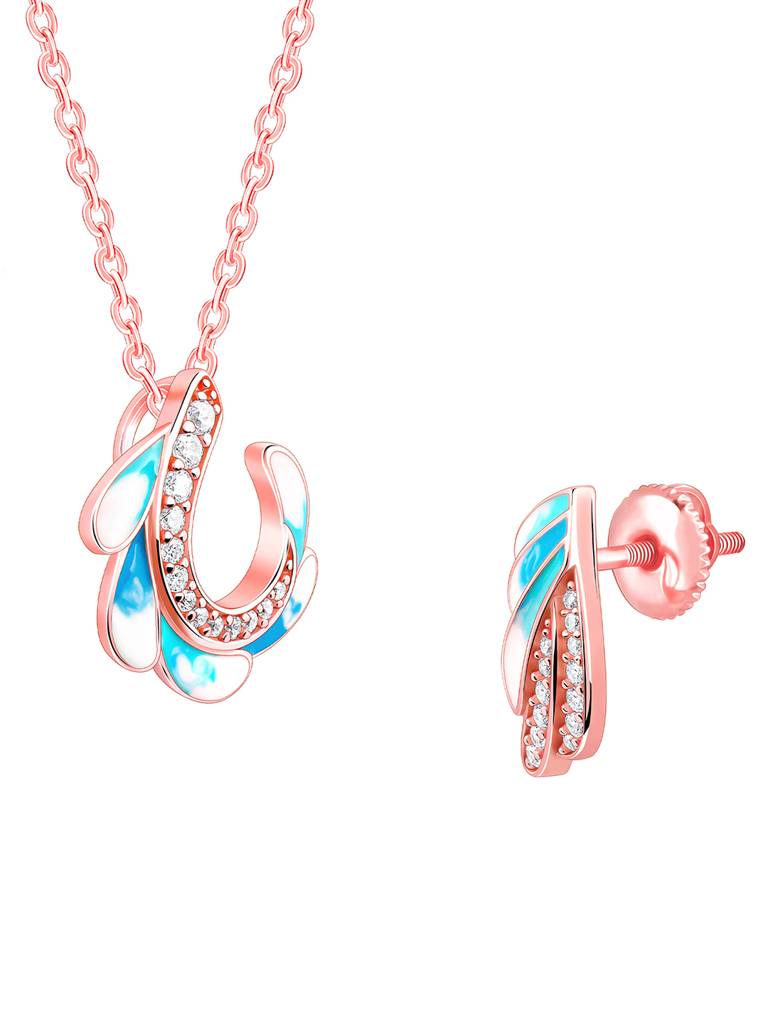 925 Silver Rose Gold Wing Flap Set For Women : PD02405ER02632