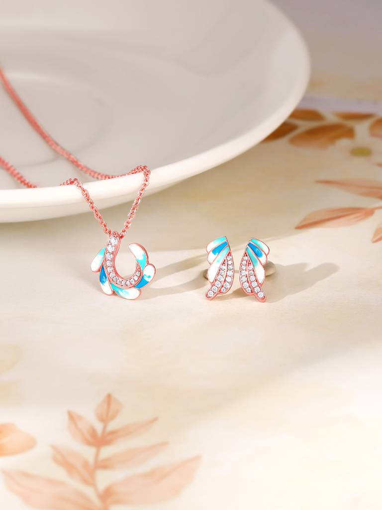 925 Silver Rose Gold Wing Flap Set For Women : PD02405ER02632