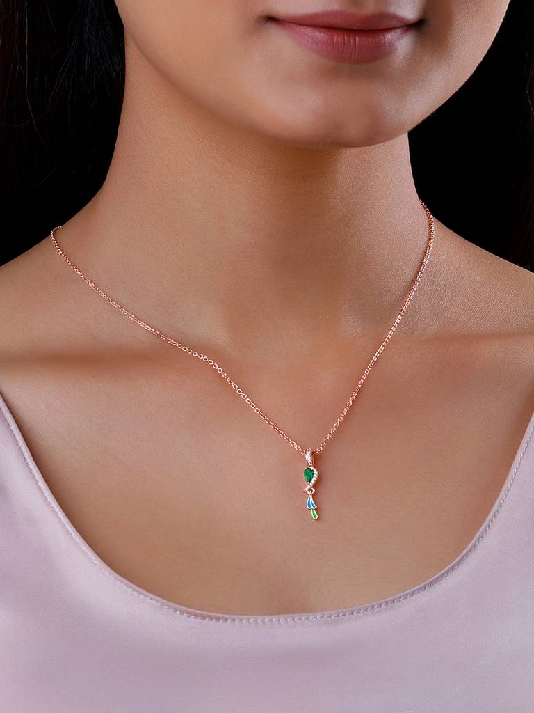 925 Silver Rose Gold Feather In Yours Pendant With Link Chain For Women : PD02409