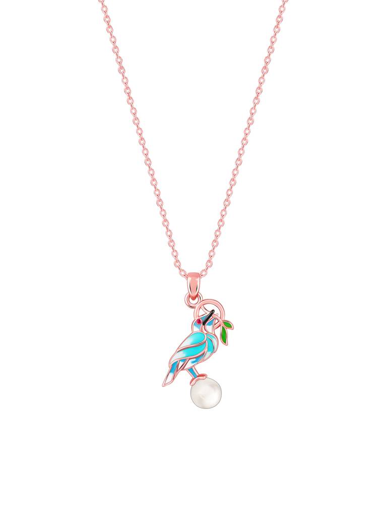 925 Silver Rose Gold Blissful Bird Pendant With Link Chain For Women : PD02410
