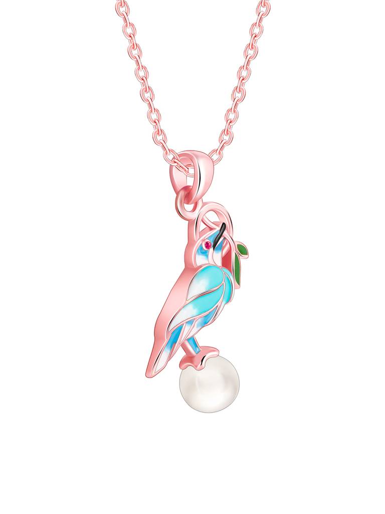 925 Silver Rose Gold Blissful Bird Pendant With Link Chain For Women : PD02410