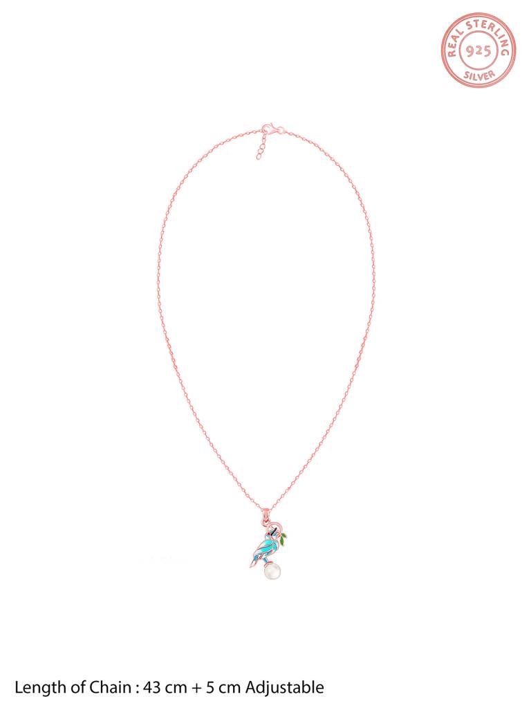 925 Silver Rose Gold Blissful Bird Pendant With Link Chain For Women : PD02410