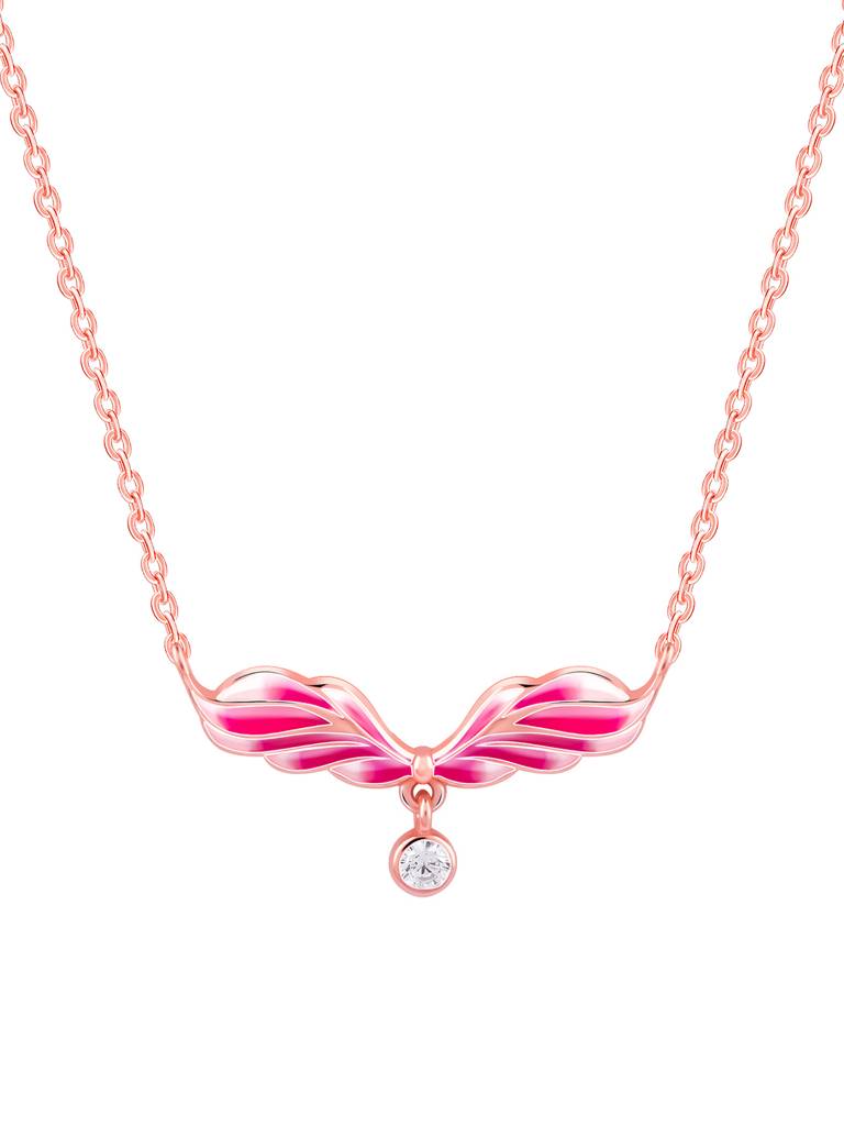 925 Silver Rose Gold Fluffed Wing Necklace For Women : PD02411
