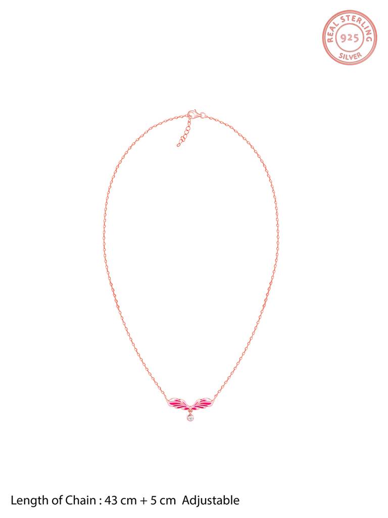 925 Silver Rose Gold Fluffed Wing Necklace For Women : PD02411
